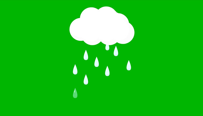 ویدیو فوتیج پرده سبز قطرات متحرک باران از ابر