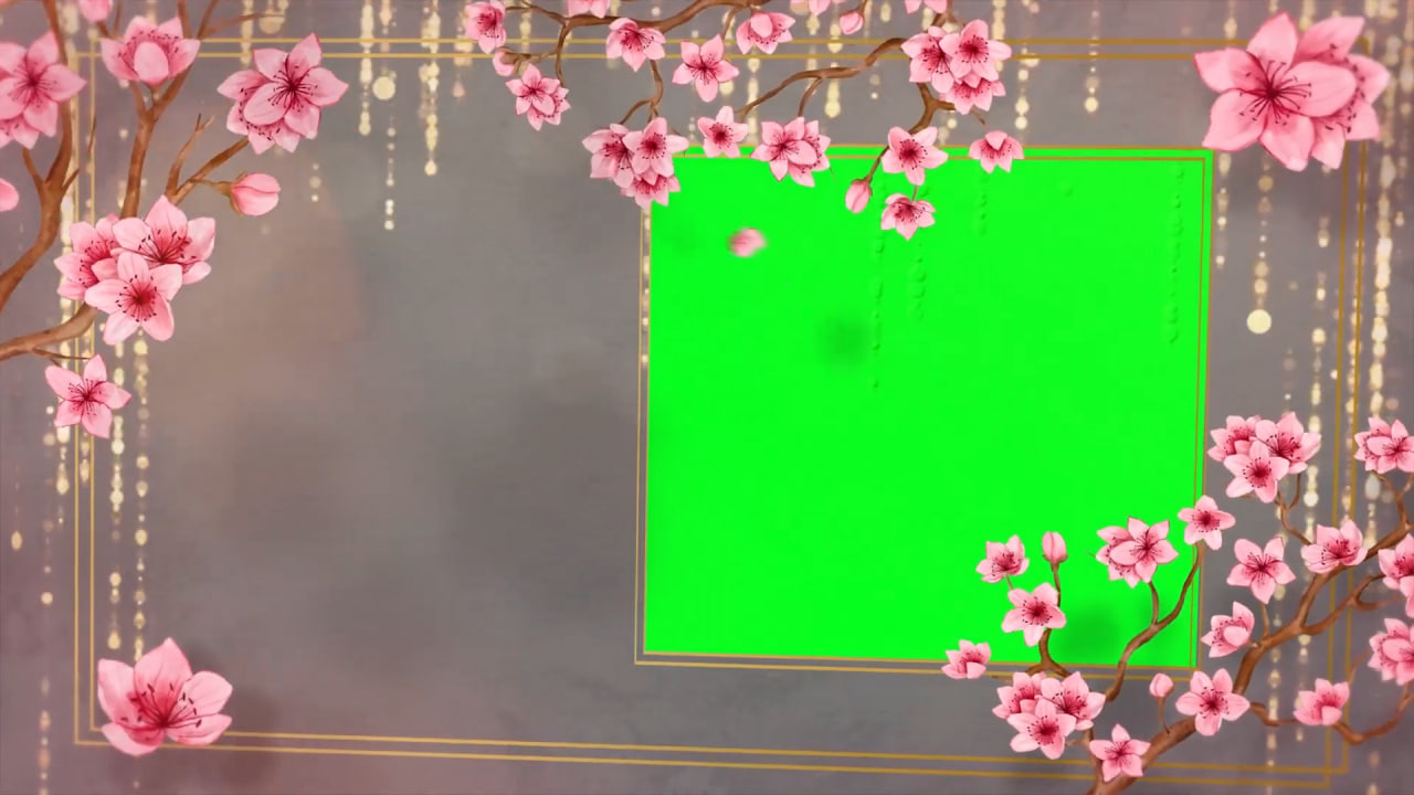 فوتیج پرده سبز قالب عروسی با صفحه سبز طلایی شکوفه 