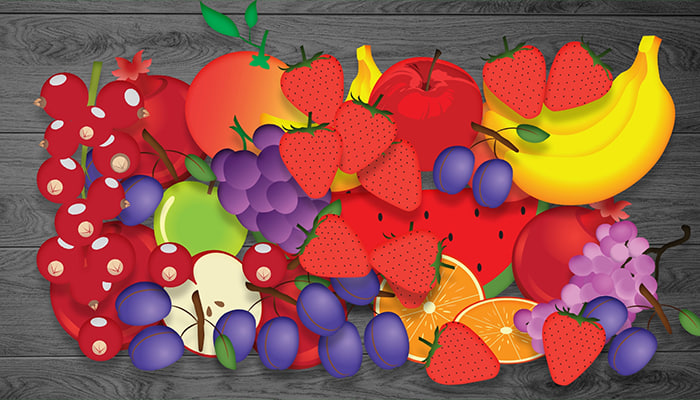 فوتیج انیمیشن با میوه های مختلف موجود در غذا 