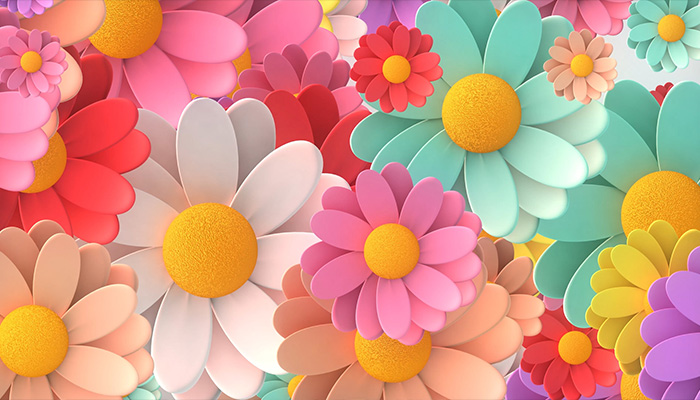 پس زمینه متحرک سه بعدی از گل های رنگارنگ