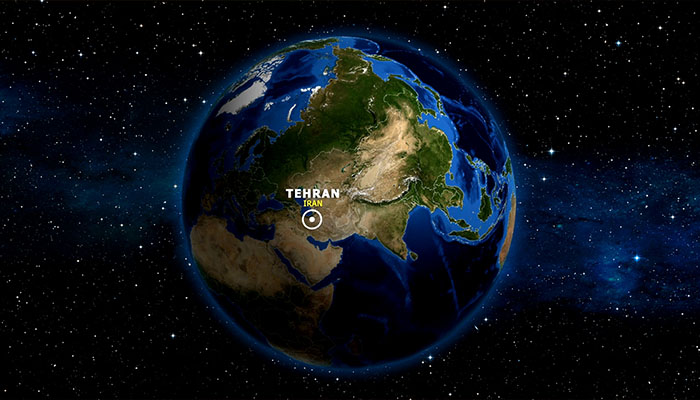 موشن گرافیک زوم زمین بر روی نقشه ایران تهران