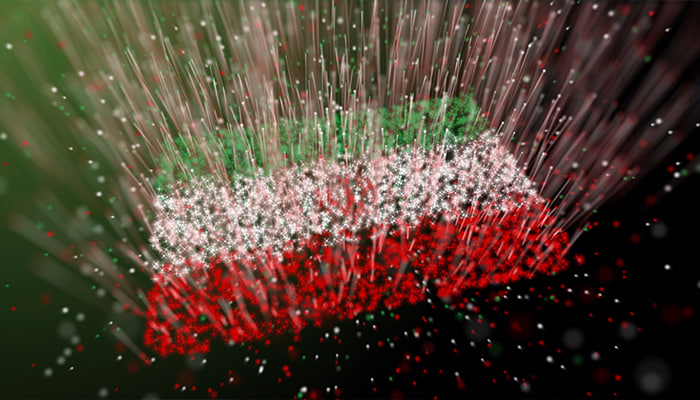 فوتیج فیلم متحرک پرچم ایران از طریق ذرات پارتیکل پراکنده نور