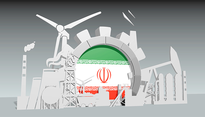 فوتیج مفهوم صنعتی انرژی و نیرو با پرچم ایران