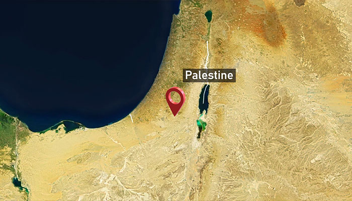 فوتیج نقشه کشور فلسطین بزرگنمایی از فضا به زمین