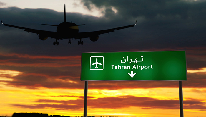 فوتیج موشن گرافیک فرود سیلوئت هواپیما در تهران، ایران