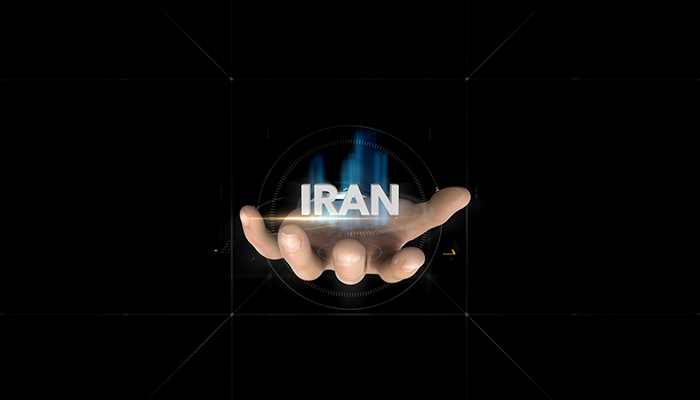 موشن گرافیک دست هولوگرام ایران را نشان می دهد