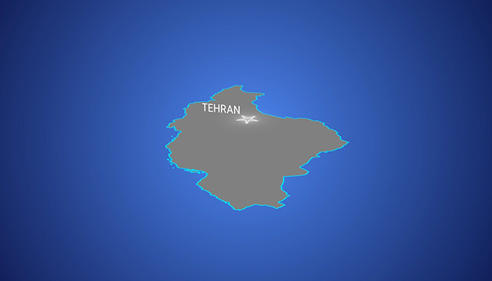 فوتیج زمین متحرک شفاف که مرزهای کشور ایران و تهران نشان می دهد